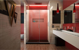 Unidoor Plus 51-51 1/2"Wx72"H Frameless Hinged Shower Door, Brushed Nickel