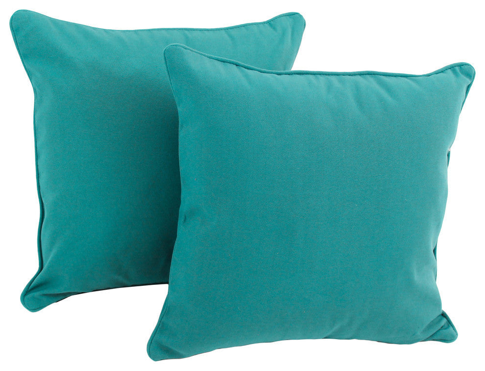 18" Double Corded Solid Twill Square Throw Pillows Inserts, Set of 2, Aqua Blue