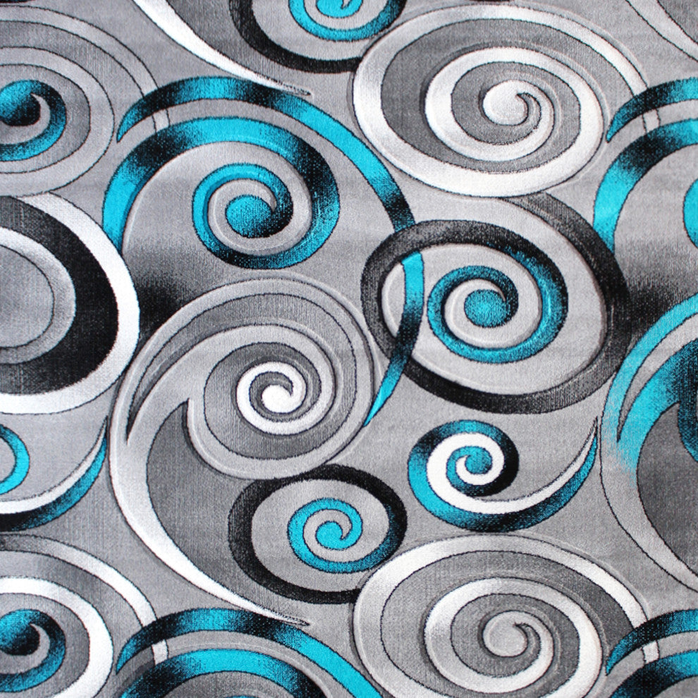 Angie Collection Rectangle 5' x 7' Turquoise Swirl Area Rug