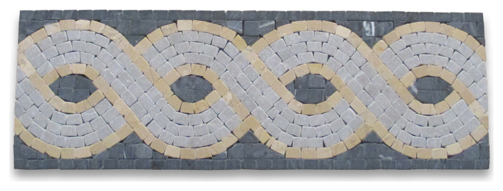 Marble Mosaic Border Listello Accent Tile Wave Nero 4x12 Tumbled, 1 piece