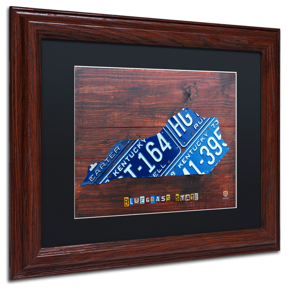 "Kentucky License Plate Map" Matted Framed Canvas Art by Design Turnpike
