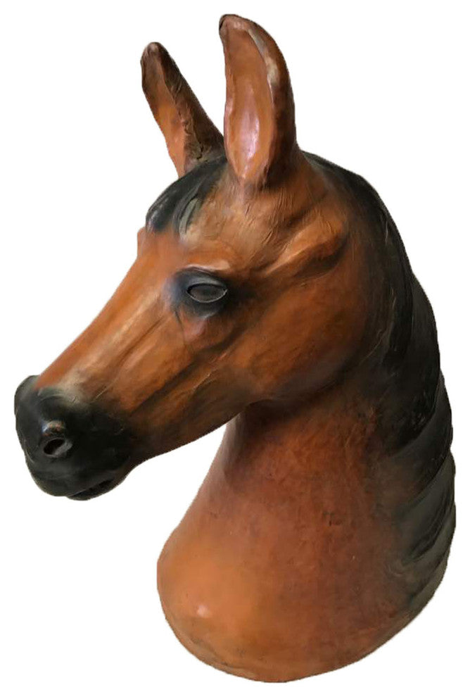 Large Horse Head Leather Covered Paper Mache Wall Mount