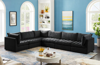 Jacob Velvet Upholstered 6-Piece L-Shaped Modular Sectional, Black