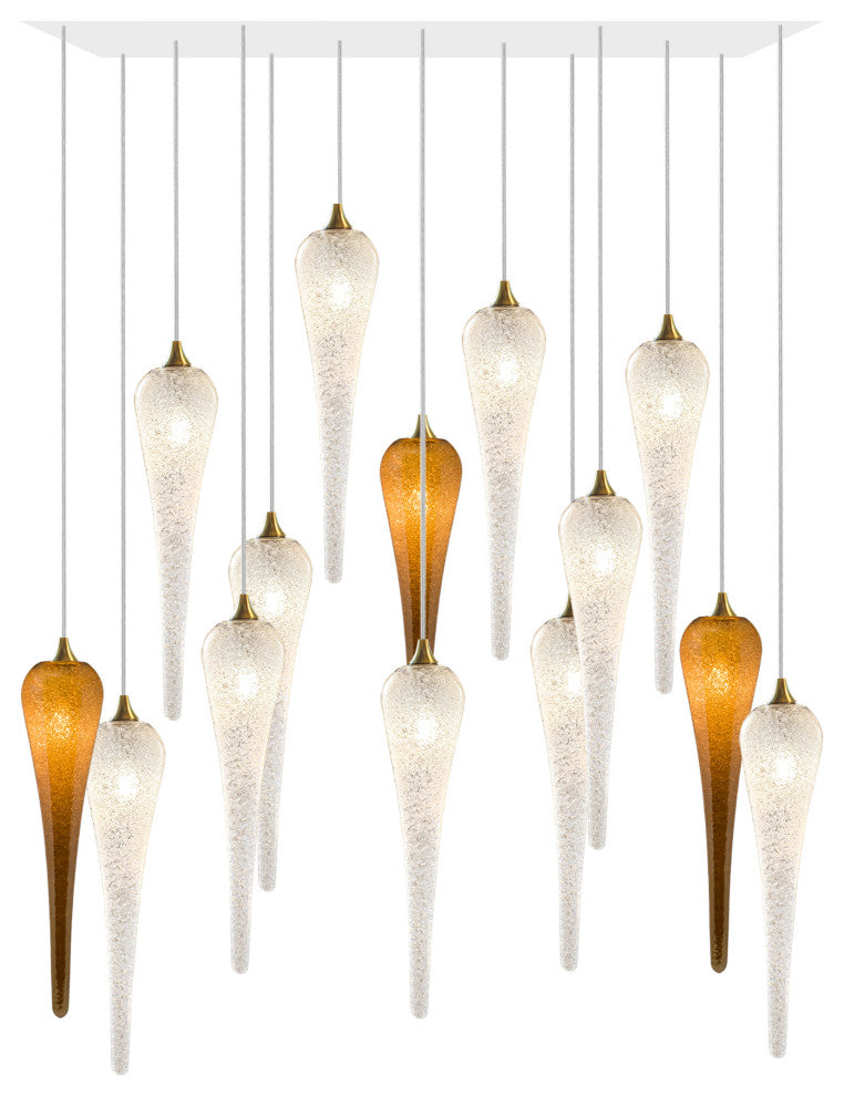 Icicle 14 Blown Glass Chandelier, White, 36", Clear and Honey Glass