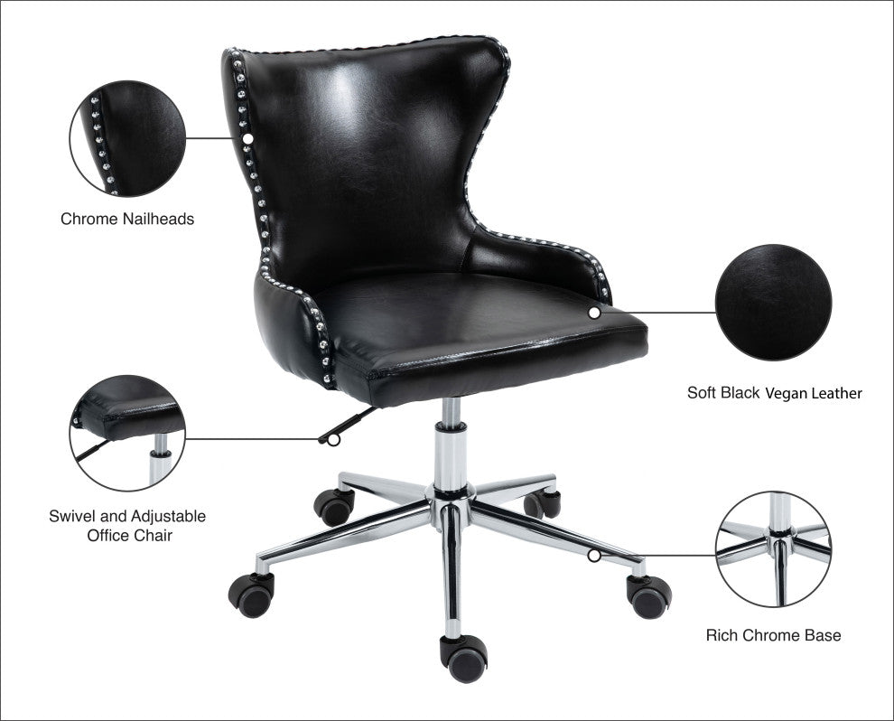Hendrix Swivel and Adjustable Vegan Leather Office Chair, Black, Rich Chrome Base