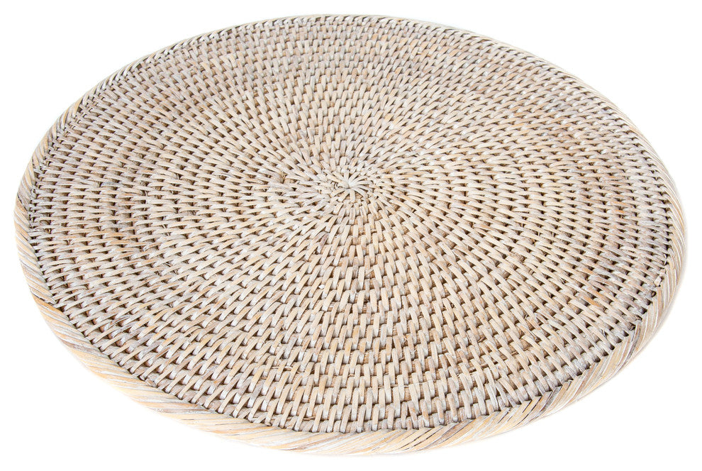 Artifacts Rattan Round Placemat, White Wash, Medium