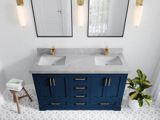 Boston 60 Double Bathroom Vanity in Navy Blue 2" Pearl Gray