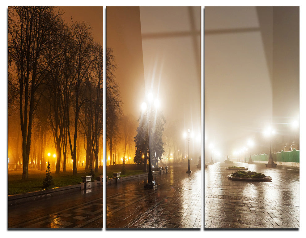 "Avenue of City Park at Night" Photography Metal Wall Art, 3 Panels, 36"x28"