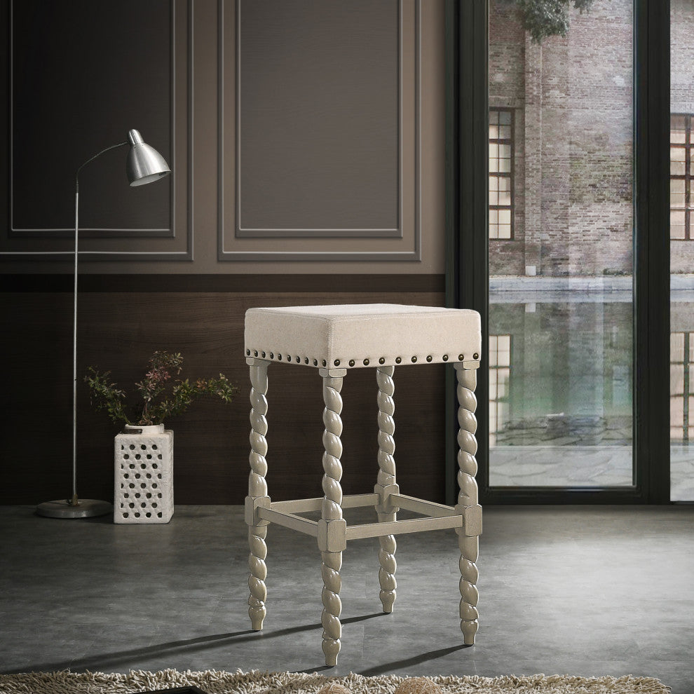 Arezzo 30" Bar Stool, Weathered Gray and Linen
