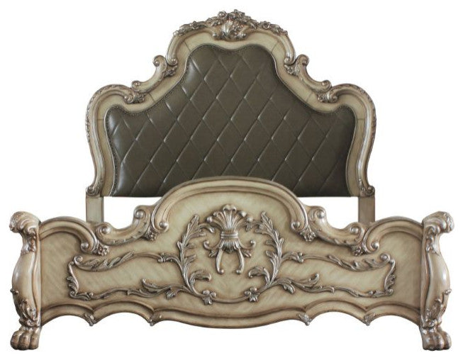 Jazlyn Ornamental Baroque Standard Bed, Vintage Bone White, Queen