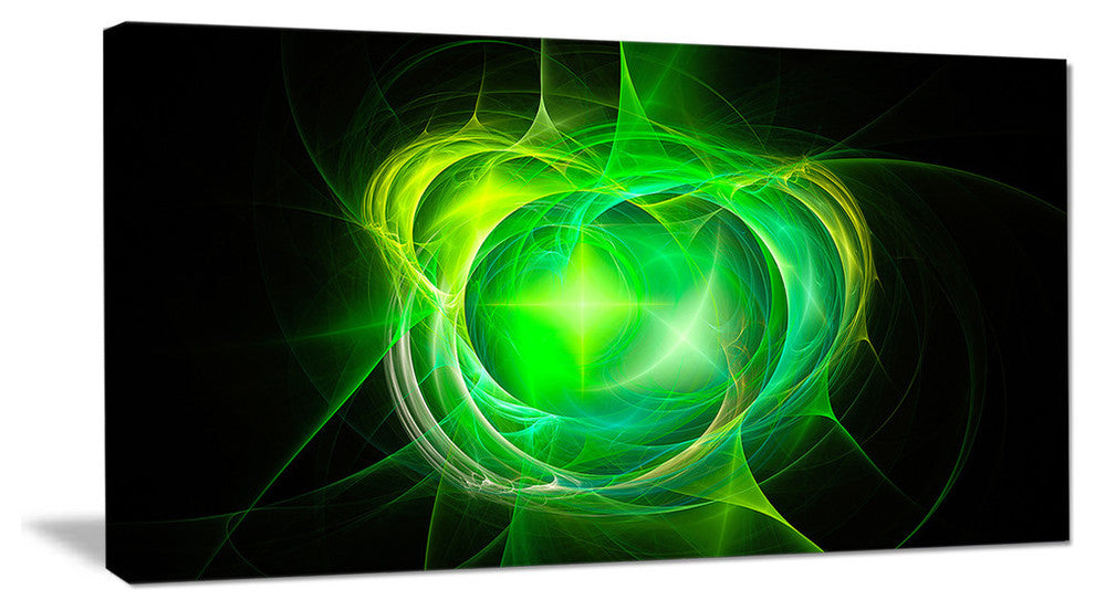 Green Fractal Explosion Supernova, Oversized Abstract Canvas Art Print, 60x28