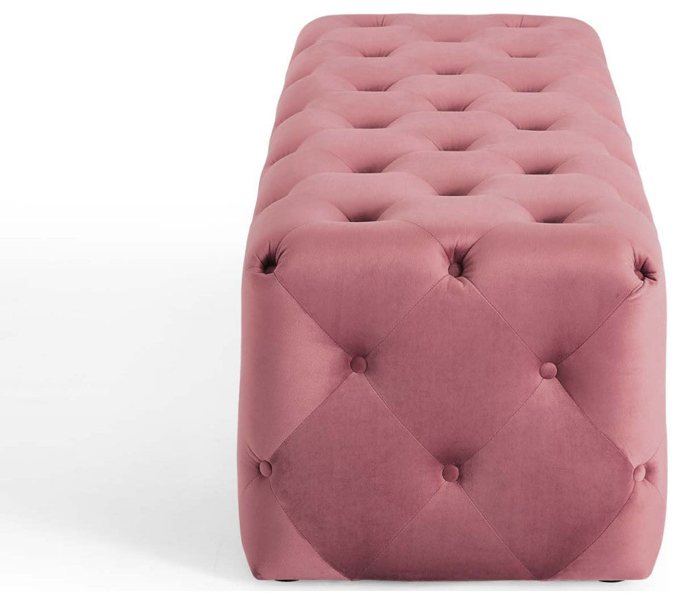 Tufted Accent Chair Bench, Velvet, Pink, Modern, Living Lounge Hotel Hospitality