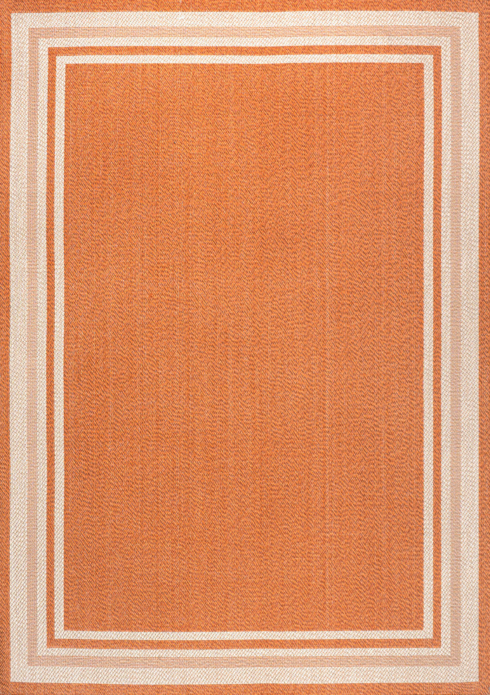 James Modern Border Stripe Indoor/Outdoor Area Rug, Orange/Cream, 8x10