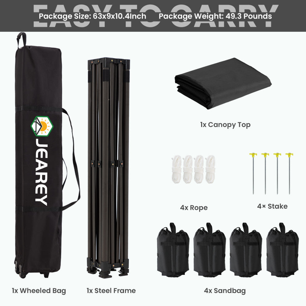 JEAREY Pop Up Canopy Tent, Outdoor Canopy, 4 Sand Bags, Black, 12x12ft