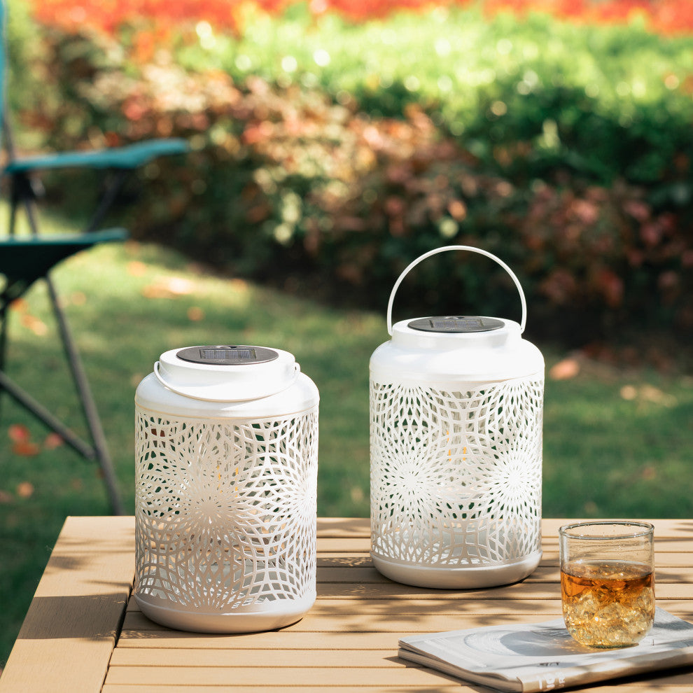 Metal Cutout Solar Powered Hanging Lantern, 2-Piece Set