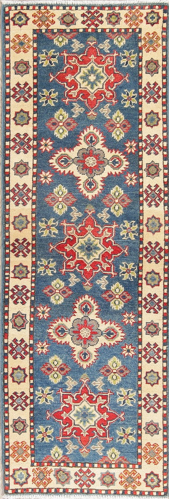 Hand-Knotted Kazak Pakistani Oriental Runner Rug Traditional, Blue, 5'11"X2'0"