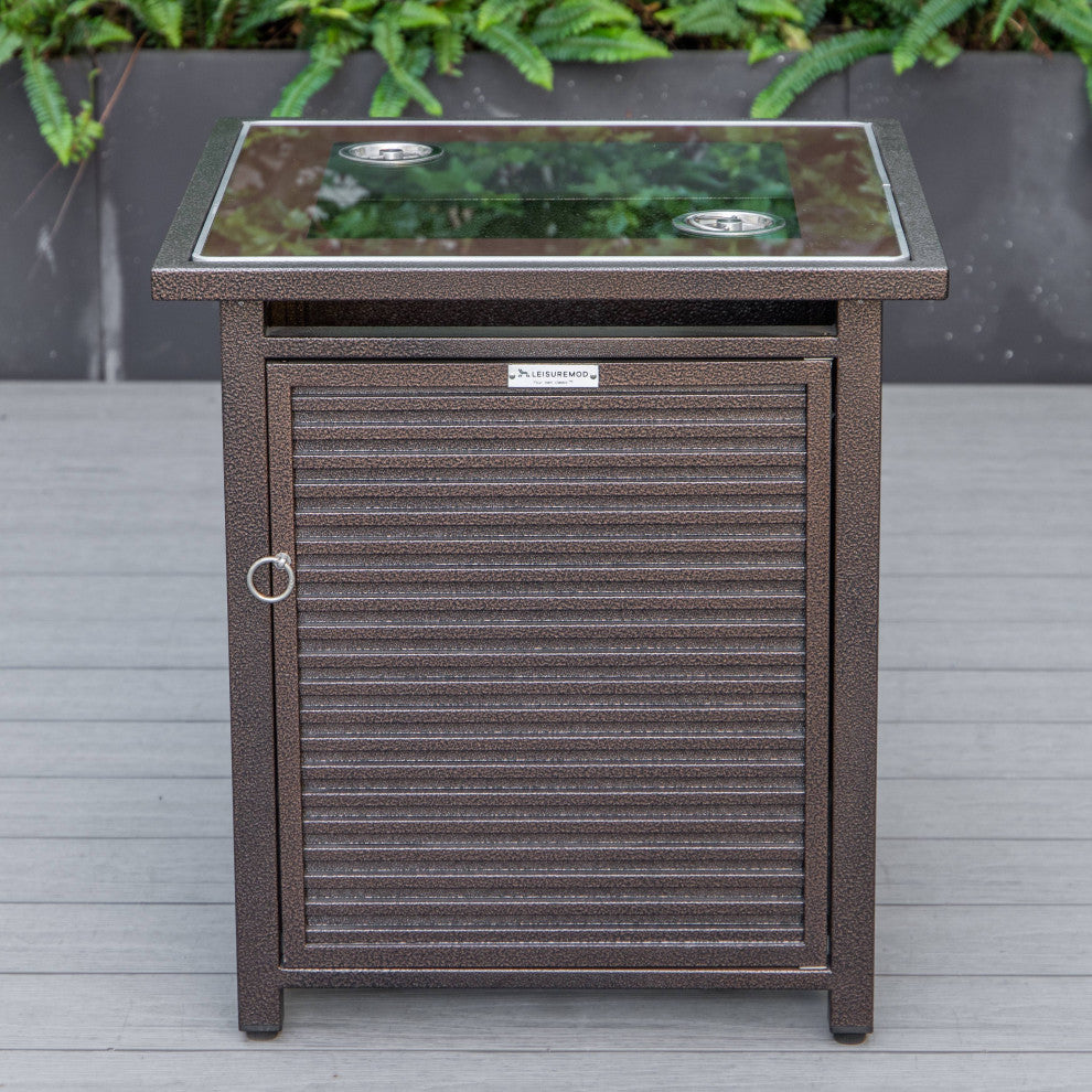 LeisureMod Walbrooke Patio Square Tank Holder With Slats Design, Brown