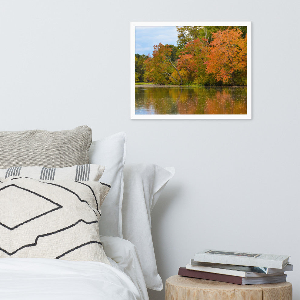 Autumn Tree Line Rural Landscape Framed Photo Paper Wall Art Prints, White, 16" X 20"
