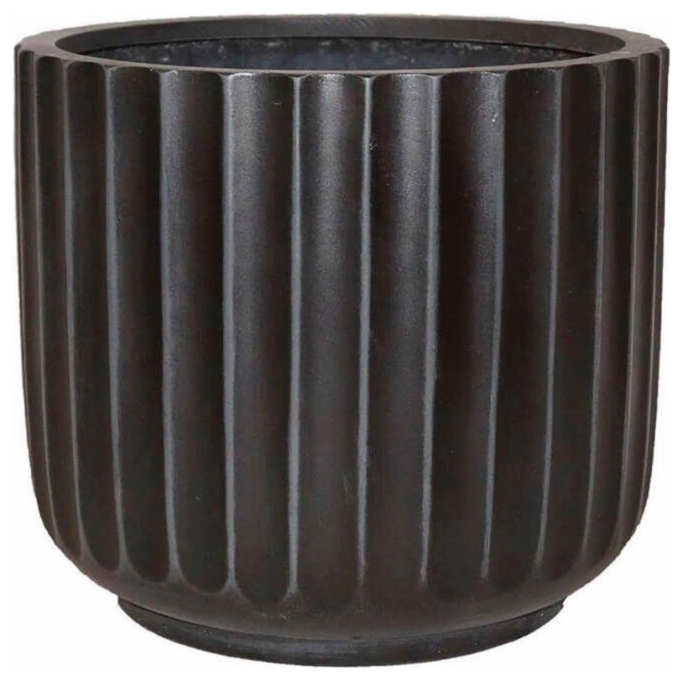 DTY Signature Mount Shavano 1-piece Fluted Fiberstone Planter, Black, Small