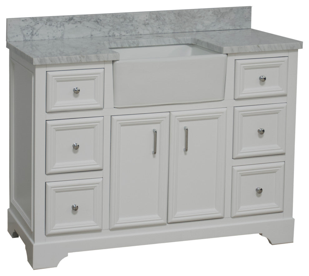 Zelda 48" Bathroom Vanity, White, Carrara Marble