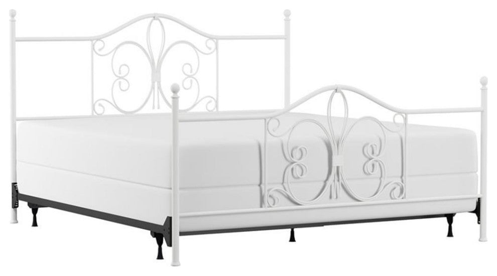 Hillsdale Ruby Elegant King Metal Bed in Textured White