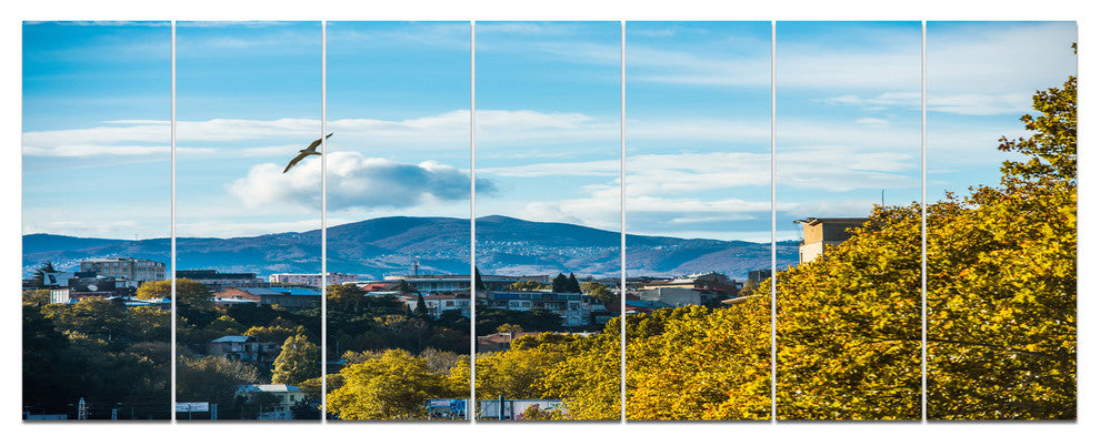 Old Town and Hills in Tbilisi, Landscape Canvas Art Print, 83"x32", 7 Panels