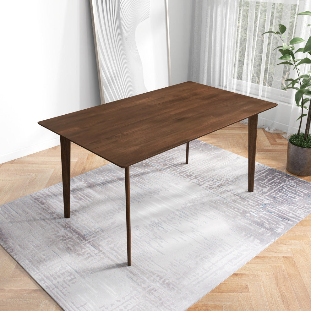 Abbott Mid-Century Modern Solid Wood Walnut Dining Table, W 35.5" X L 59.1" X H 29.7"