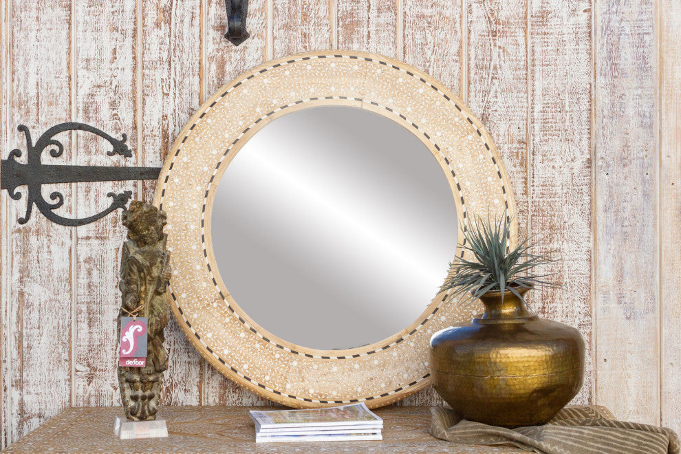 Bleached Farmhouse Zellige Round Inlay Mirror