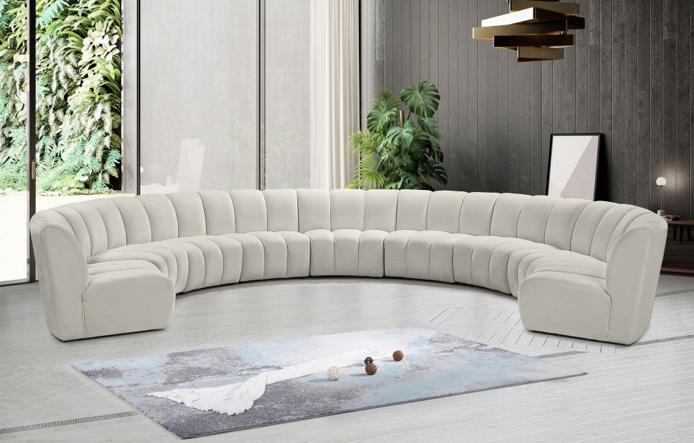 Infinity Channel Tufted Velvet Modular Chair, Cream, 9 Piece