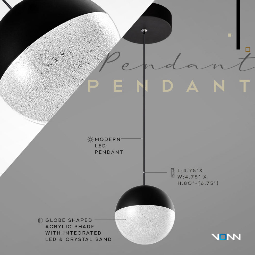 Ravello 5" ETL Certified Integrated LED Pendant Lighting Fixture, Black