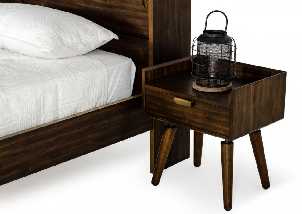 Classic Dark Walnut Acacia Wood Nightstand With Single Drawer