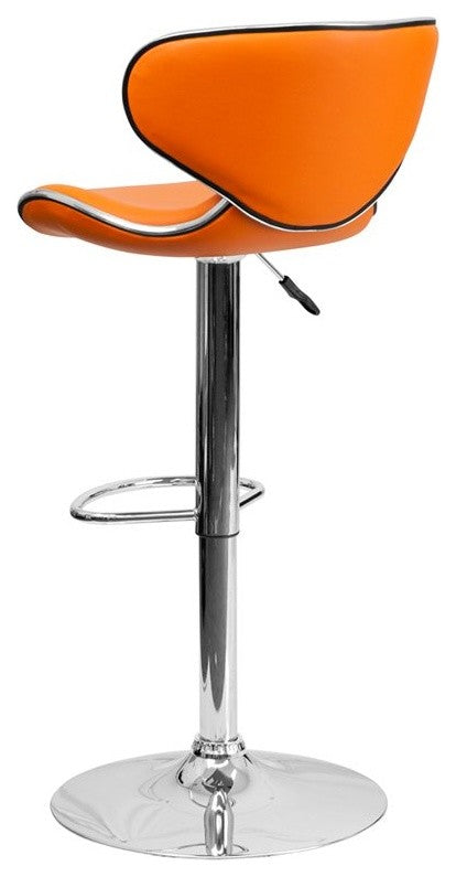 Estella Mid-Back Deep Curved Orange Vinyl Swivel Adjustable Barstool