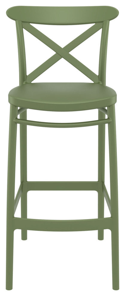 Cross Bar Stool, Set of 2, Olive Green
