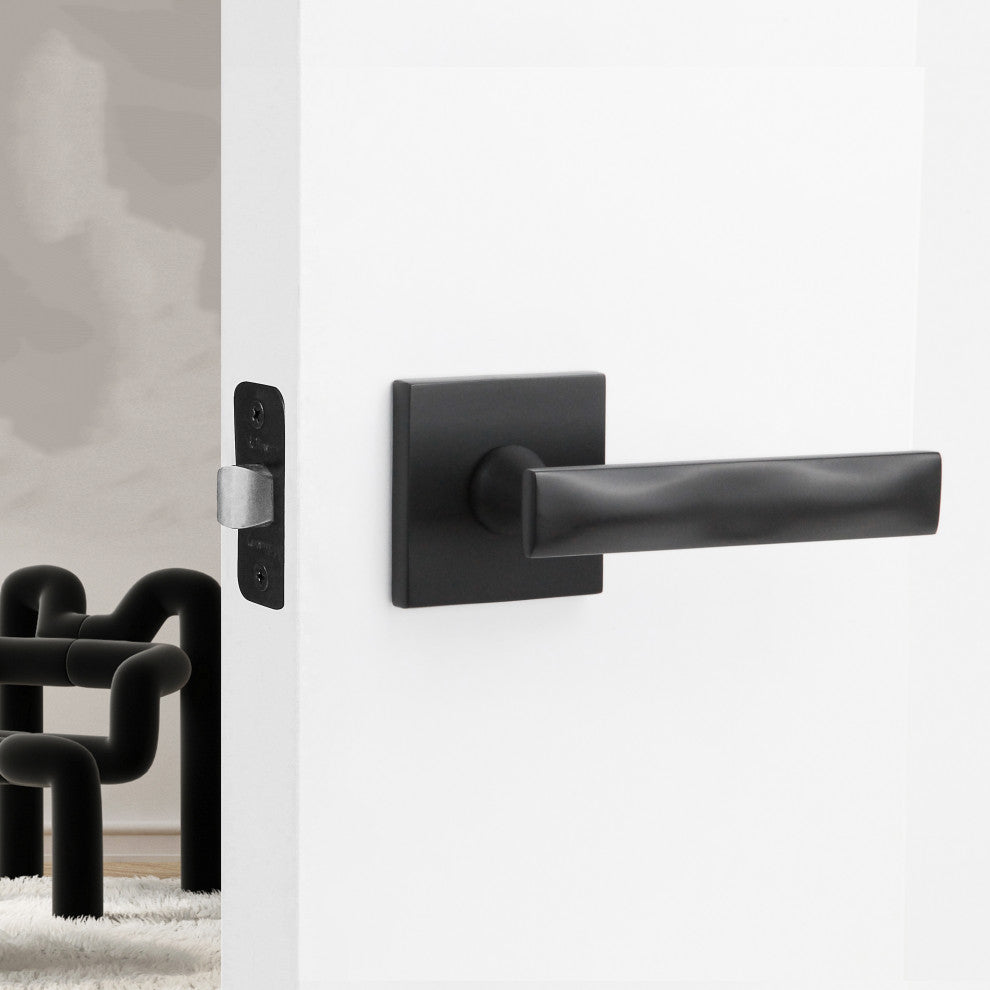 Modern Heavy Duty Designer Interior Door Lever - Essex Collection, Matte Black, Privacy Left Hand