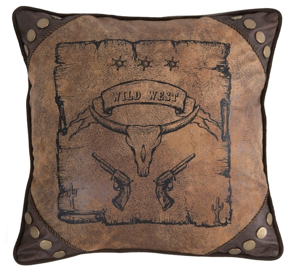 Carstens Wild West Country Faux Leather Throw Pillow, 18"x18"