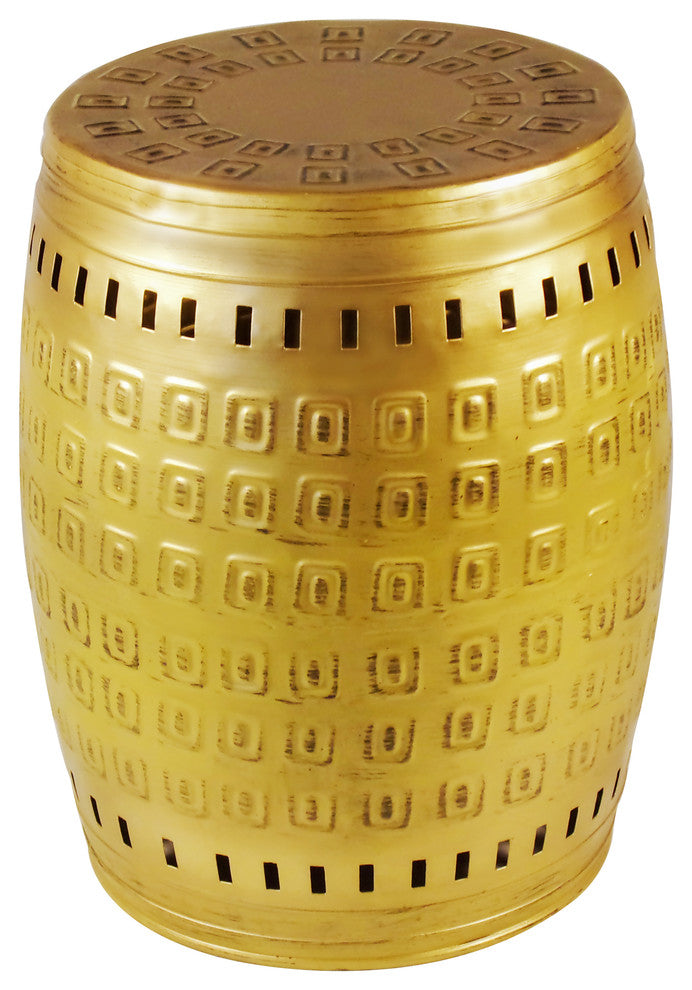 Saffron Fabs Hand Hammered Metal Stool, Gold, 17"