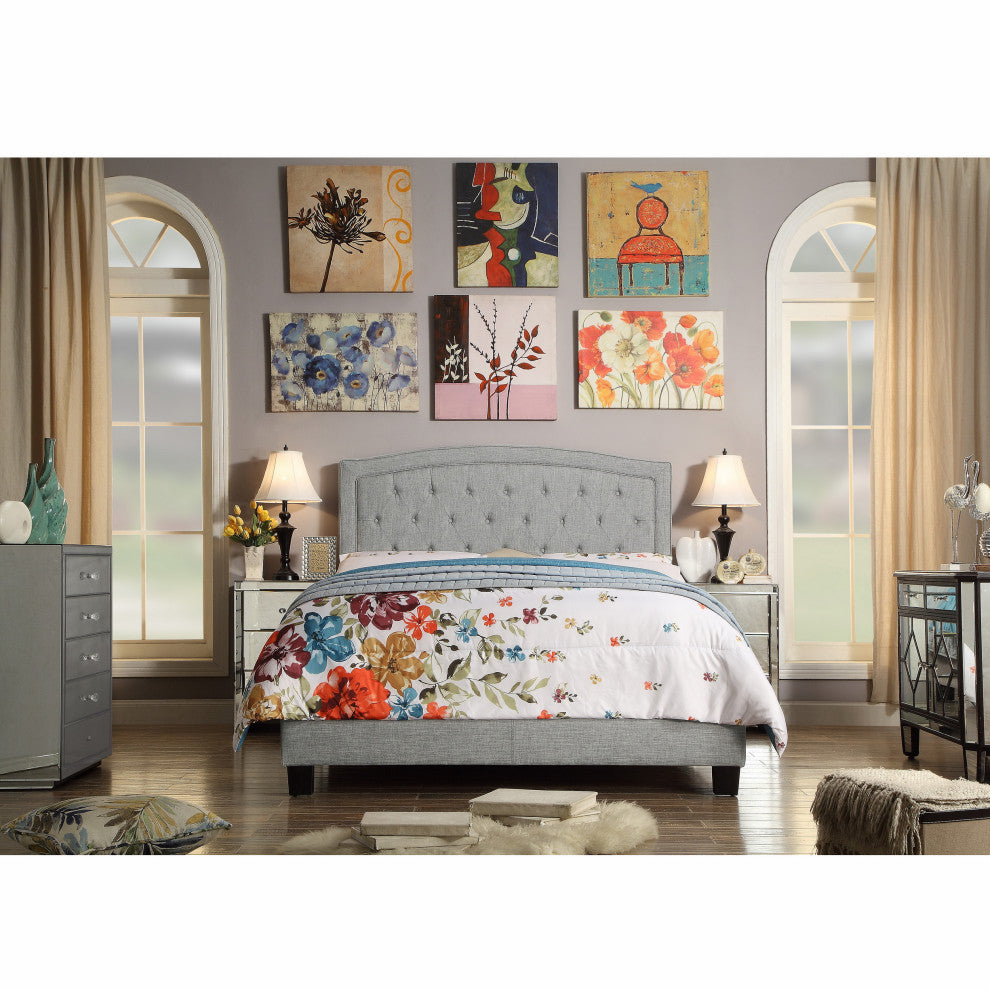 Vittoria Upholstered Tufted Panel Bed, Gray, King