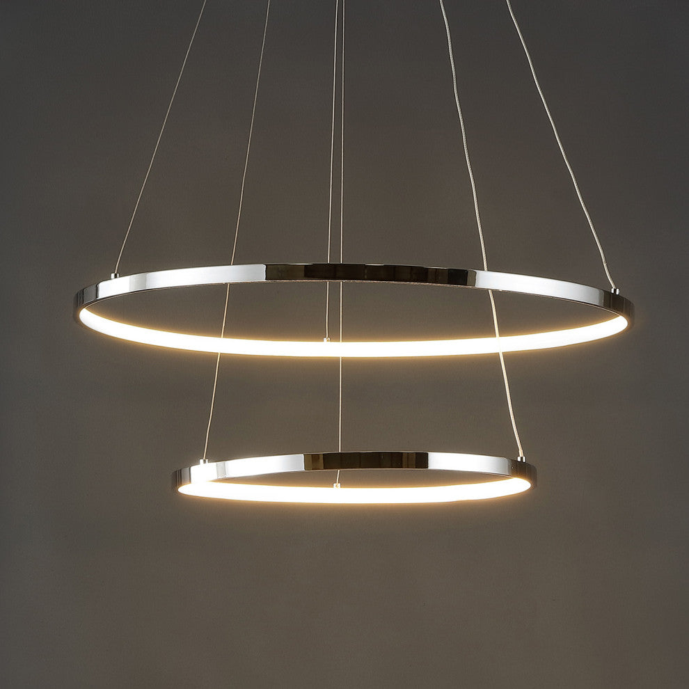 Circulo Metal Round Modern LED Pendant, Chrome, Width: 24"