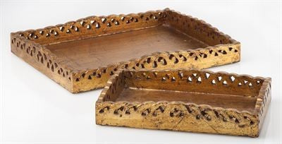 Wooden Trays, Set of 2, Gold