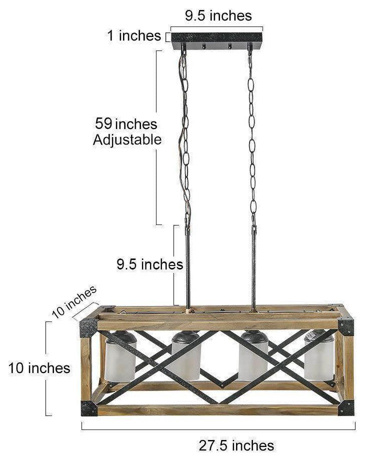 LNC 4-Light Farmhouse Distressed Wood Linear Kitchen Island Light, Frosted Glass Shade