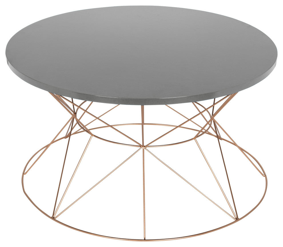 Mendel Round Rose Gold Metal Coffee Table, Gray