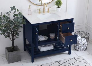 Tobias 36" Single Bathroom Vanity, Blue With Backsplash