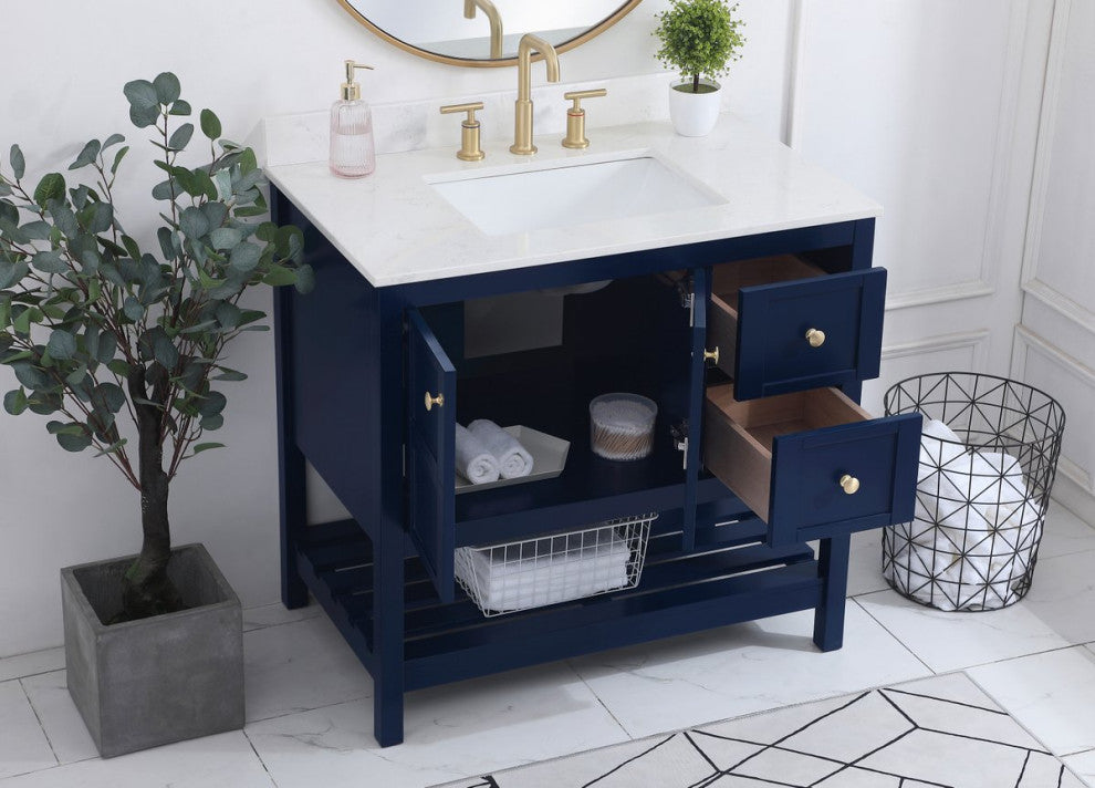Tobias 36" Single Bathroom Vanity, Blue With Backsplash