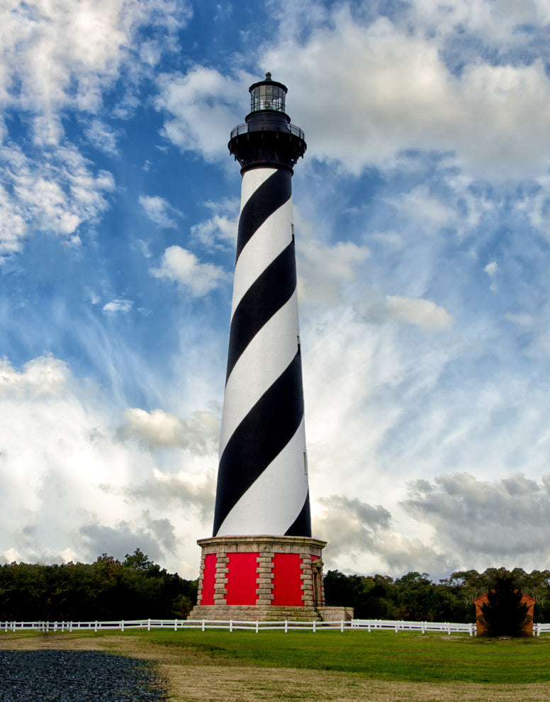 Cape Hatteras Lighthouse Coastal Landscape Framed Photo Paper Wall Art Prints, Red Oak, 16" X 20"