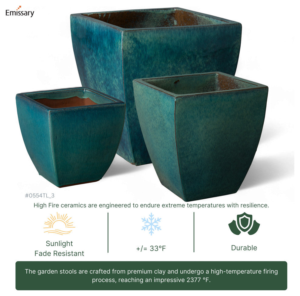 21 In Teal Ceramic Square Planter