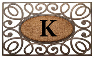 A1HC Rubber & Coir Elegant Circles Princess Doormat, Monogrammed, K