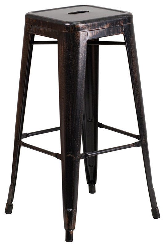 23.75" Square Black-Antique Gold Metal Bar Table With 2 Backless Stools