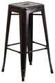 23.75" Square Black-Antique Gold Metal Bar Table With 2 Backless Stools