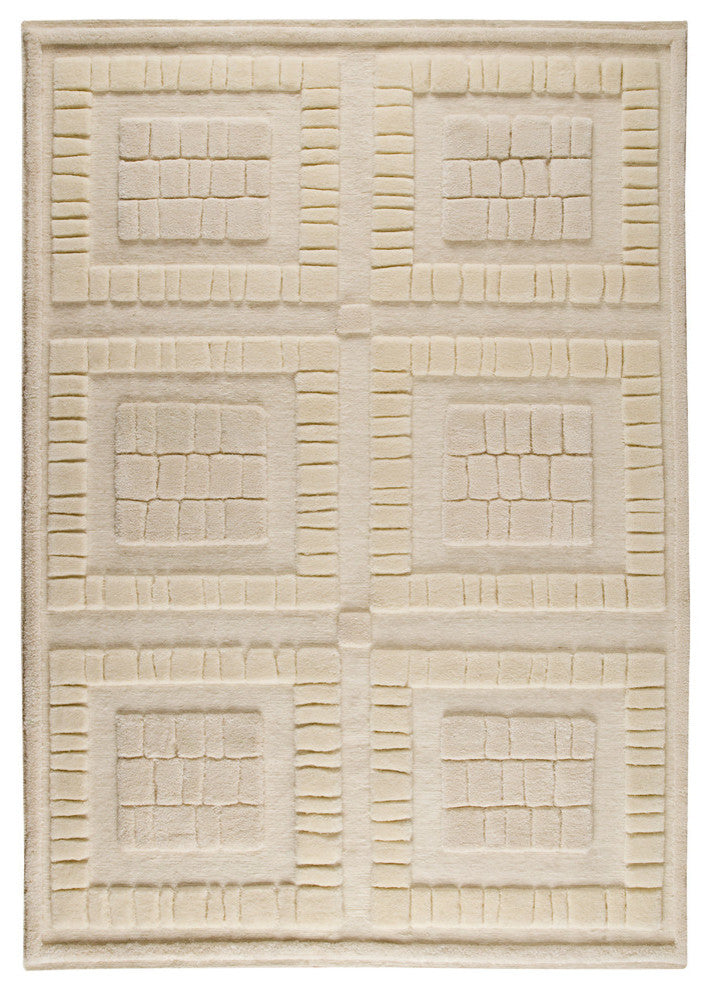 Hand Knotted White New Zealand Wool Area Rug