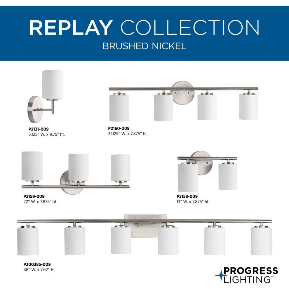 Replay Collection 48" 6-Light Brushed Nickel Etched Glass Bath Vanity Light